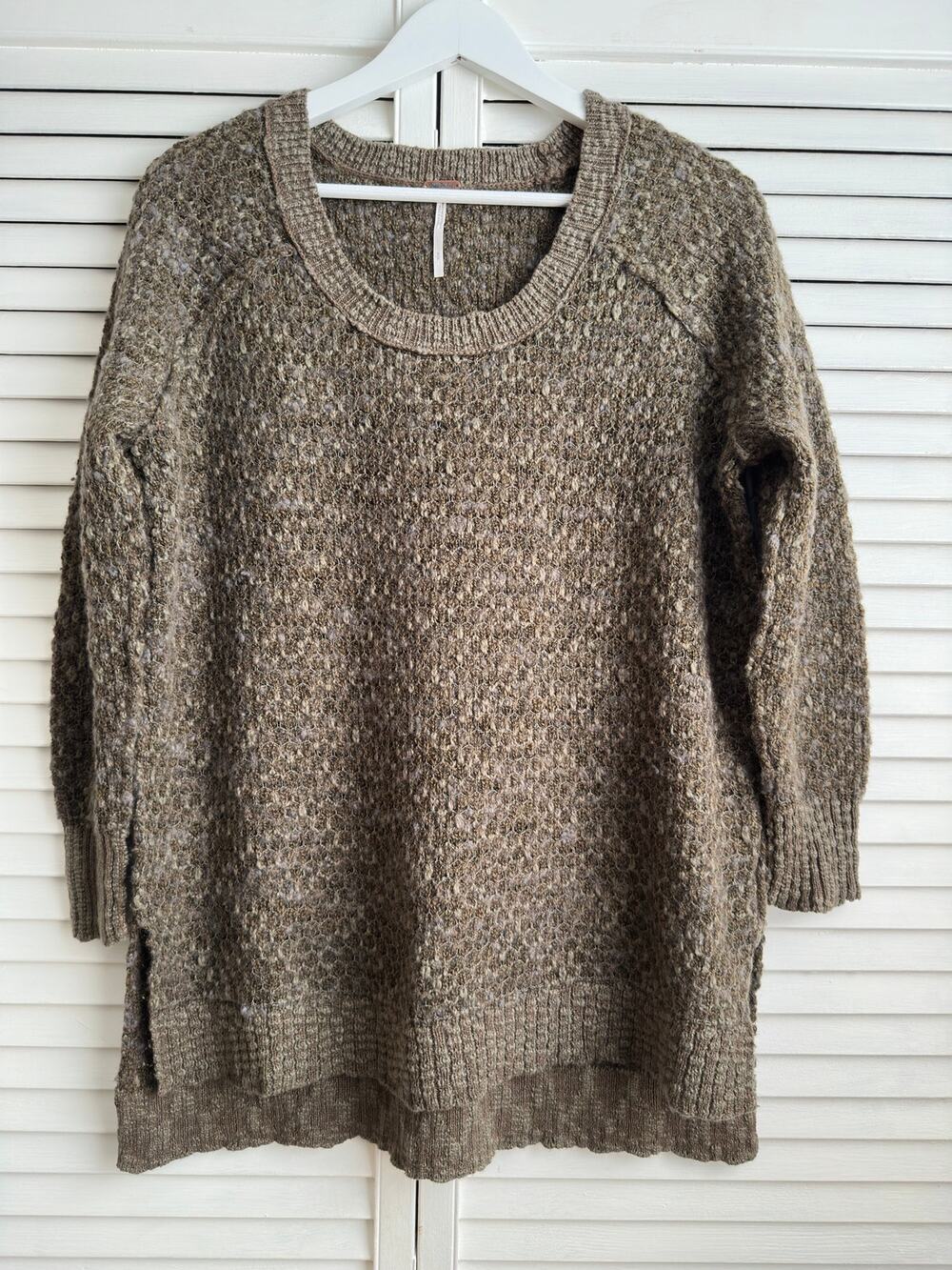 Free People Wool Blend Textured Open Knit Alpaca Blend Tunic Sweater S